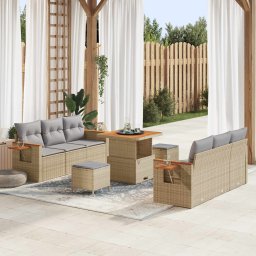 vidaXL Kerti Kanapé Szett 9 pcs Bézs polirattan