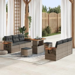 vidaXL Kerti Kanapé Szett 9 pcs Szürke polirattan
