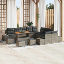 vidaXL Kerti Kanapé Szett párnával tárolóval 14 pcs Szürke Poli rattan