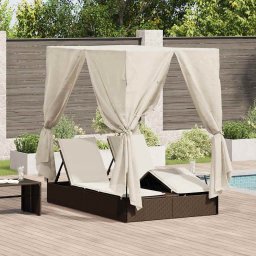 vidaXL Dupla napozóágy Meleg fehér 205 x 129 x 200 cm polirattan