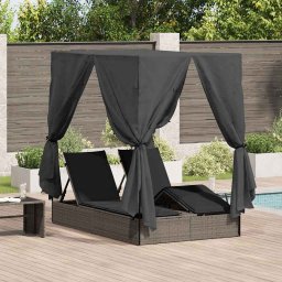 vidaXL Dupla napozóágy Állítható Szürke 205 x 129 x 200 cm polirattan