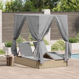 vidaXL Dupla napozóágy Állítható Szürke 205 x 129 x 200 cm polirattan