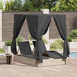 vidaXL Dupla napozóágy Világosszürke 205 x 129 x 200 cm polirattan