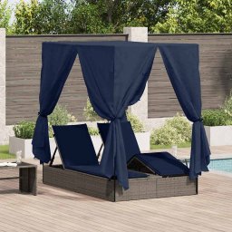 vidaXL Dupla napozóágy Állítható Fekete 205 x 129 x 200 cm polirattan