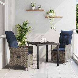 vidaXL Asztal és szék szett 3 db Szürke PE Rattan