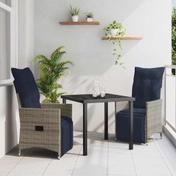 vidaXL Asztal és szék szett 3 db Szürke PE Rattan