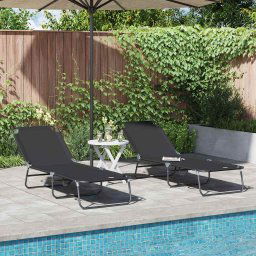 vidaXL Összecsukható nyugágy 2 pcs Fekete 56 x 189 x 87cm szövet