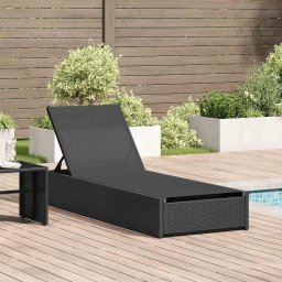 vidaXL Napozó Fekete 200.5 x 70 x 75 cm polirattan