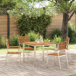 vidaXL Étkezőasztal 90x90x75 cm Szilárd akácfa és rozsdamentes acél