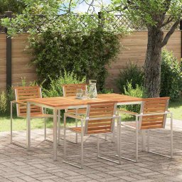 vidaXL Étkezőasztal 150x90x75 cm Szilárd akácfa és rozsdamentes acél
