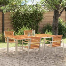 vidaXL Étkezőasztal 180x90x75 cm Szilárd akácfa és rozsdamentes acél