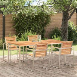 vidaXL Étkezőasztal 180x90x75 cm Tömör teakfa és rozsdamentes acél