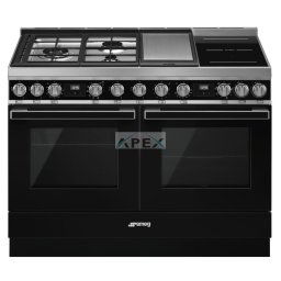SMEG SZABADONÁLLÓ TŰZHELY, Portofino design, 120 cm, 2 sütőtér, gáz- teppanyaki- és indukciós főzőlap, antracit