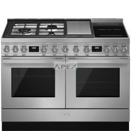 SMEG SZABADONÁLLÓ TŰZHELY, Portofino design, 120 cm, 2 sütőtér, gáz- teppanyaki- és indukciós főzőlap, inox