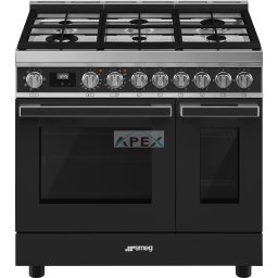 SMEG SZABADONÁLLÓ TŰZHELY,Portofino,90 cm,70+35 l sütőtér,8+4 funkció, 6 gázégő (ebből 1 db 4,2 kW-os WOK égő),antracit