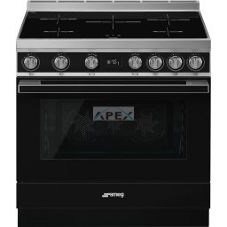 SMEG SZABADONÁLLÓ TŰZHELY, Portofino design, 90 cm, 1 sütőtér, indukciós főzőlap, fekete