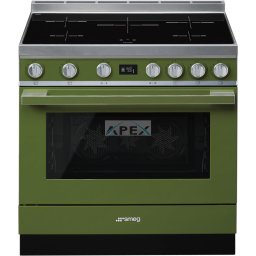 SMEG SZABADONÁLLÓ TŰZHELY, Portofino design, 90 cm, 1 sütőtér, indukciós főzőlap, oliva zöld