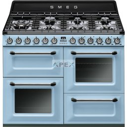 SMEG SZABADONÁLLÓ TŰZHELY, Victoria, 110 cm, 2 sütő, 61+61 l, grill rekesz 36 l, 7 égő, világoskék/ezüst vezérlőgombok