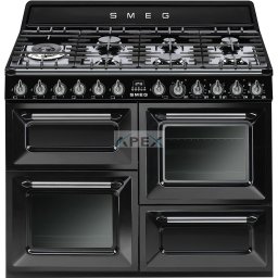 SMEG SZABADONÁLLÓ TŰZHELY,Victoria,110cm,2 sütő,61+61 l ,grill rekesz 36 l,főzőlap: 7 égő,fekete/ ezüst gombok