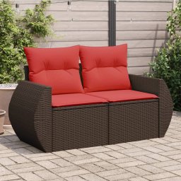 vidaXL kétszemélyes barna polyrattan kerti kanapé párnákkal