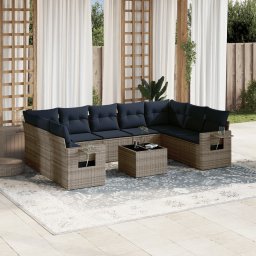vidaXL 10 részes szürke polyrattan kerti ülőgarnitúra párnával
