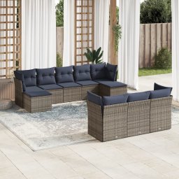 vidaXL 10 részes szürke polyrattan kerti ülőgarnitúra párnával