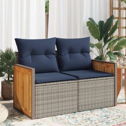 vidaXL kétszemélyes szürke polyrattan kerti kanapé párnákkal