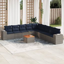 vidaXL 10 részes szürke polyrattan kerti ülőgarnitúra párnával