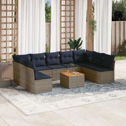 vidaXL 10 részes szürke polyrattan kerti ülőgarnitúra párnával