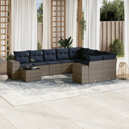 vidaXL 10 részes szürke polyrattan kerti ülőgarnitúra párnával
