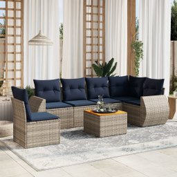 vidaXL 7 részes szürke polyrattan kerti ülőgarnitúra párnákkal