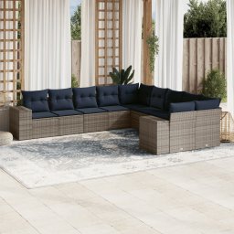 vidaXL 10 részes szürke polyrattan kerti ülőgarnitúra párnával
