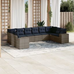 vidaXL 10 részes szürke polyrattan kerti ülőgarnitúra párnával