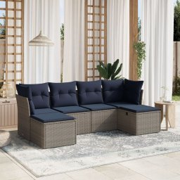 vidaXL 6 részes szürke polyrattan kerti ülőgarnitúra párnával