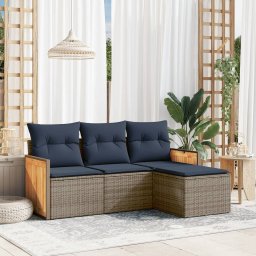 vidaXL 4 részes szürke polyrattan kerti ülőgarnitúra párnával