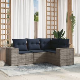 vidaXL 4 részes szürke polyrattan kerti ülőgarnitúra párnával