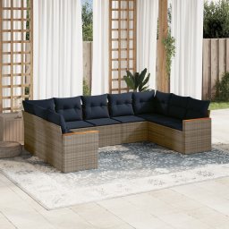 vidaXL 9 részes szürke polyrattan kerti ülőgarnitúra párnával