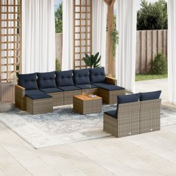 vidaXL 10 részes szürke polyrattan kerti ülőgarnitúra párnával
