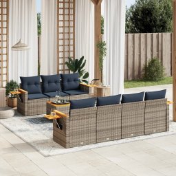vidaXL 8 részes szürke polyrattan kerti ülőgarnitúra párnával