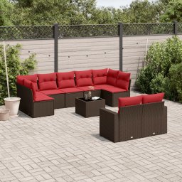 vidaXL 10 részes barna polyrattan kerti ülőgarnitúra párnákkal