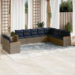 vidaXL 10 részes szürke polyrattan kerti ülőgarnitúra párnával