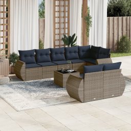 vidaXL 9 részes szürke polyrattan kerti ülőgarnitúra párnával