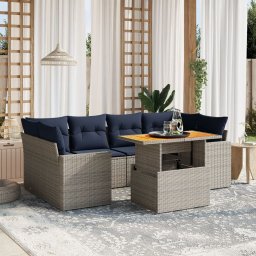 vidaXL 7 részes szürke polyrattan kerti ülőgarnitúra párnákkal