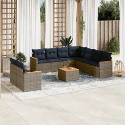 vidaXL 10 részes szürke polyrattan kerti ülőgarnitúra párnával