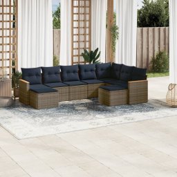 vidaXL 9 részes szürke polyrattan kerti ülőgarnitúra párnával