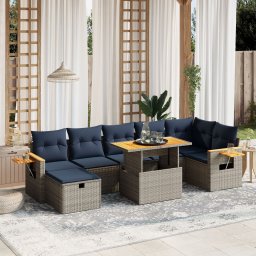 vidaXL 8 részes szürke polyrattan kerti ülőgarnitúra párnával