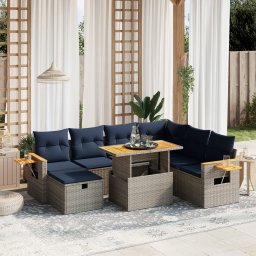 vidaXL 8 részes szürke polyrattan kerti ülőgarnitúra párnával