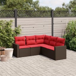 vidaXL 5 részes barna polyrattan kerti ülőgarnitúra párnával