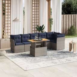 vidaXL 7 részes szürke polyrattan kerti ülőgarnitúra párnákkal