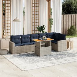 vidaXL 7 részes szürke polyrattan kerti ülőgarnitúra párnákkal